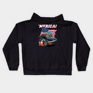 Merica Patriotic Classic Hot Rod Muscle Car USA Flag Cartoon Kids Hoodie